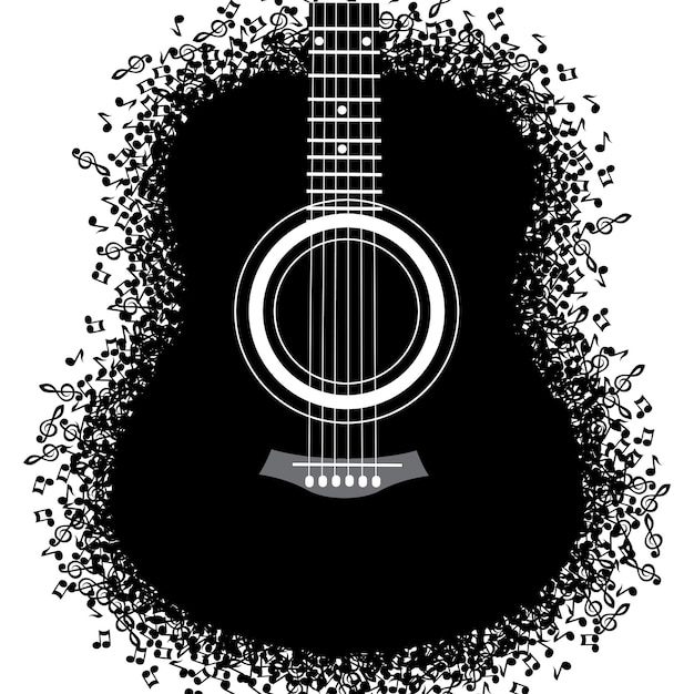 Vetor abstrato vetorial com guitarra e notas