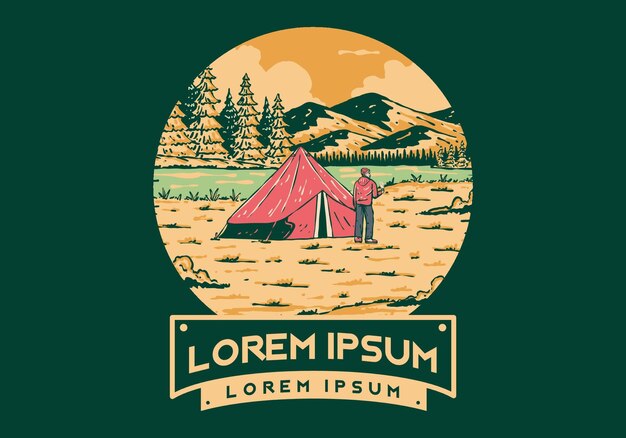 Acampamento à beira do rio Insignia de ilustração ao ar livre vintage