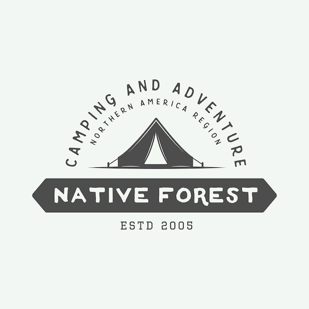 acampamento ao ar livre e emblema de aventura