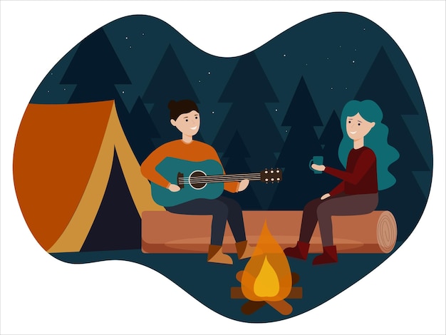 Acampamento de verão e conceito de recreação da natureza ilustração vetorial