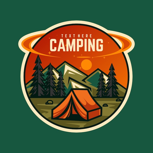 Acampamento na floresta aventura design vetorial tenda de acampamento fogueira pinheiro montanha ao ar livre