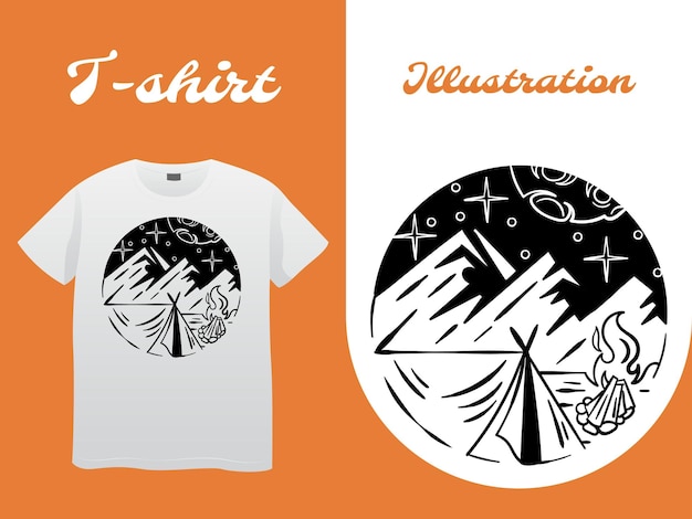 Acampamento no projeto do vintage da ilustração da arte da linha de montanha. Perfeito para camiseta, adesivo, logotipo e design de impressão