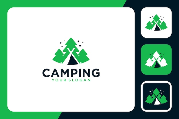 Acampar com inspiração de design de logotipo de floresta de pinheiros