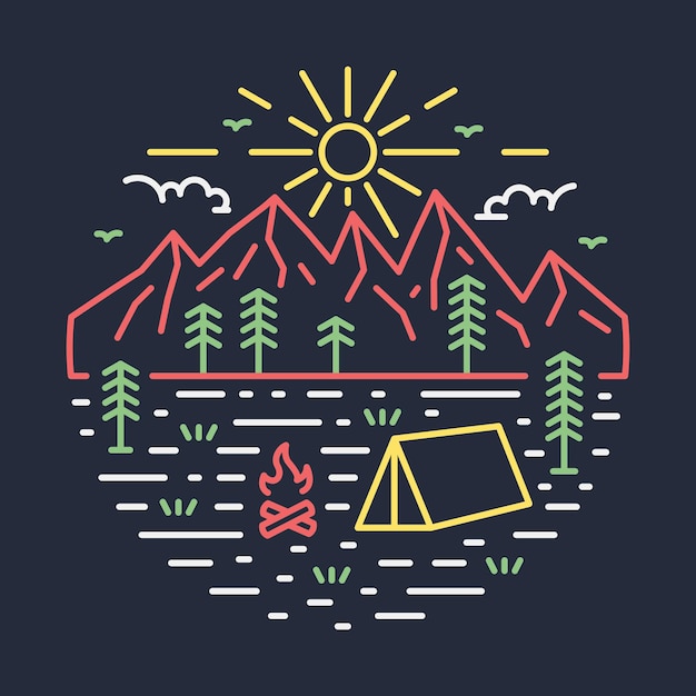 Acampar em bom lugar no design de camiseta de arte vetorial de ilustração gráfica da natureza