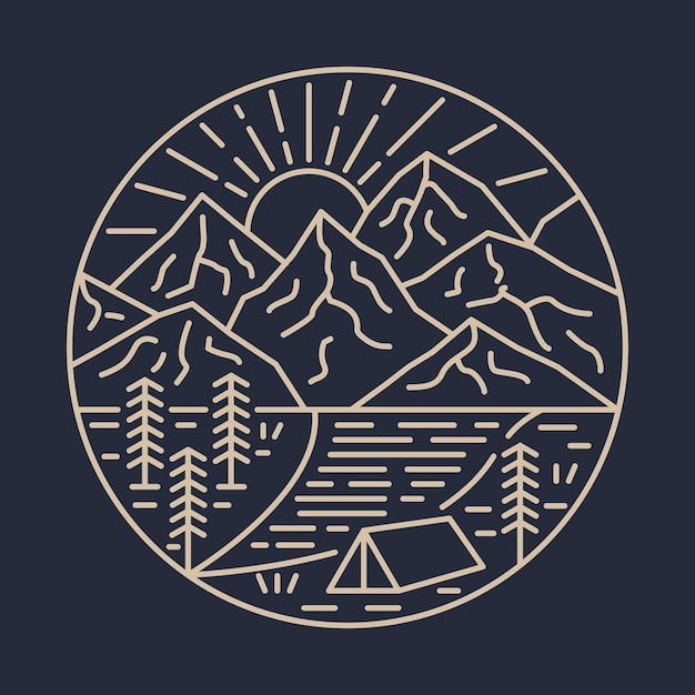 Acampar na boa natureza com design de camiseta de arte vetorial de ilustração gráfica do nascer do sol