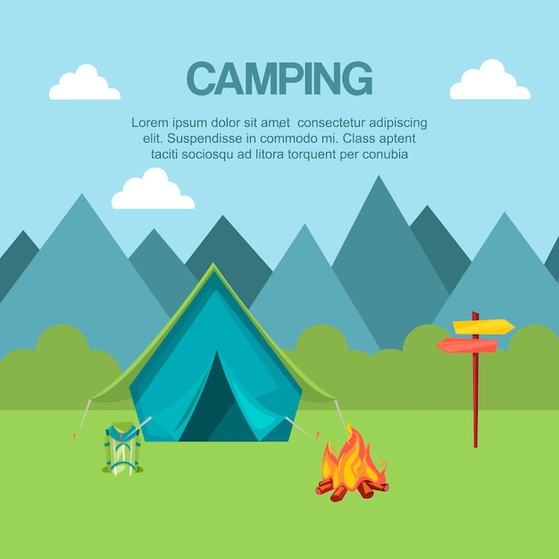Acampar na ilustração em vetor bandeira floresta. Férias e turismo