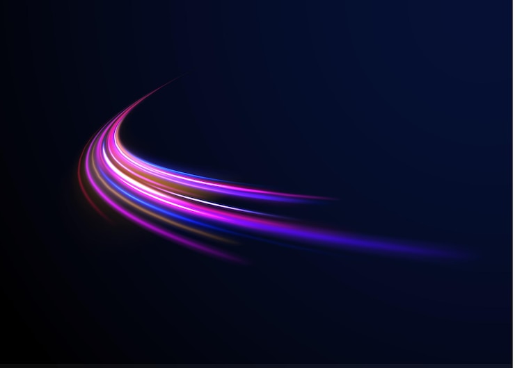 Vetor aceleração velocidade de movimento na estrada noturna rotas de luz coloridas exposição de longo tempo movimento desfocado