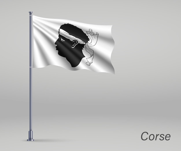 Acenando a bandeira da região da Córsega da França no mastro da bandeira Modelo fo