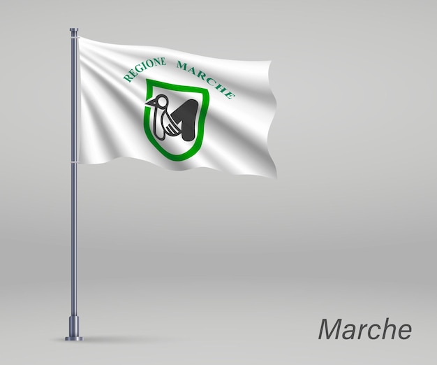 Acenando a bandeira da região de Marche da Itália no mastro da bandeira Modelo fo