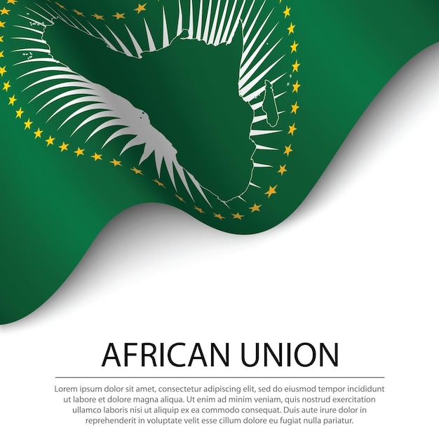 Acenando a bandeira da União Africana em fundo branco Banner ou ribb