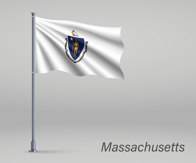 Acenando a bandeira do estado de Massachusetts dos Estados Unidos em flagpol