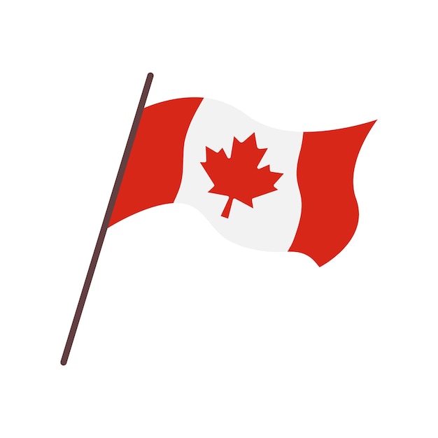 Acenando a bandeira do país do Canadá isolado Folha de bordo vermelha na bandeira Símbolo nacional do Canadá Ilustração plana vetorial