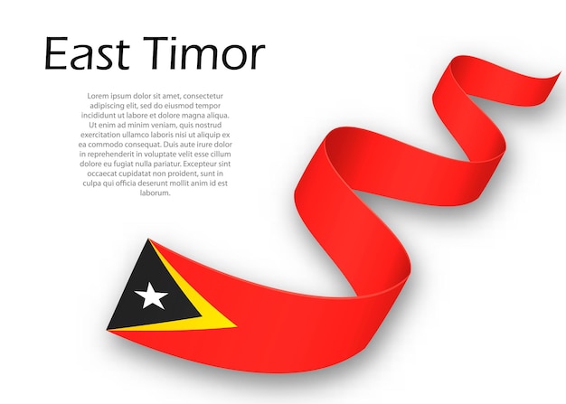 Acenando a fita ou banner com a bandeira de timor-leste. modelo para design de pôster do dia da independência