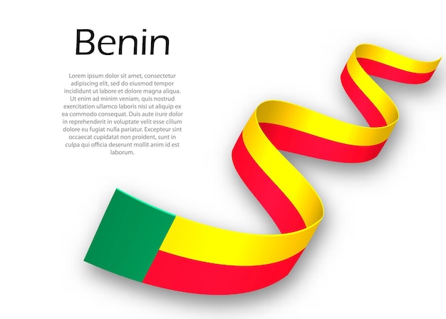 Acenando a fita ou banner com a bandeira do benin. modelo para design de pôster do dia da independência