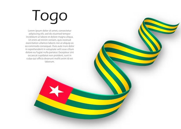 Acenando a fita ou banner com a bandeira do togo. modelo para design de pôster do dia da independência