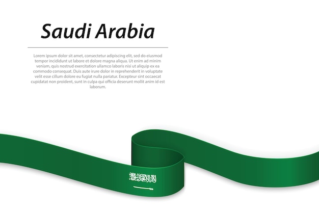 Acenando a fita ou banner com bandeira da arábia saudita modelo para design de cartaz do dia da independência