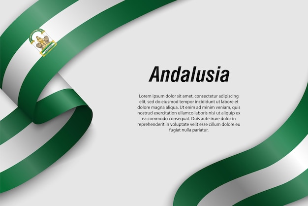 Acenando a fita ou banner com bandeira da comunidade da andaluzia da espanha modelo para design de pôster