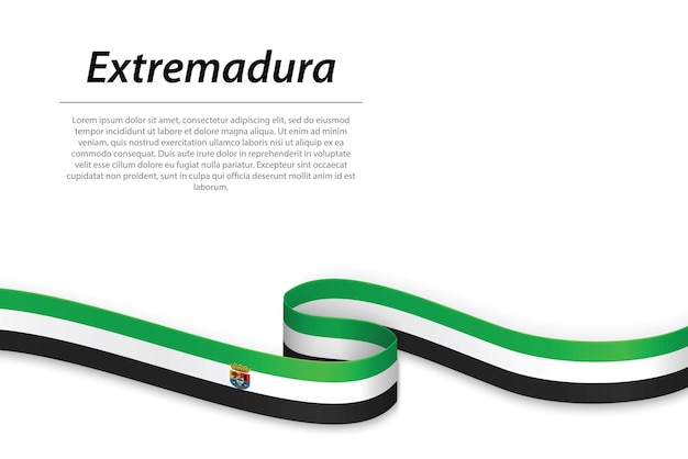 Vetor acenando a fita ou banner com bandeira da extremadura