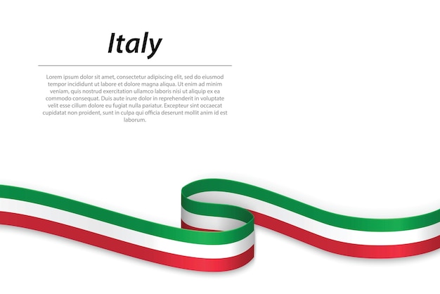 Acenando a fita ou banner com bandeira da itália modelo para design de cartaz do dia da independência