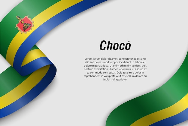 Acenando a fita ou banner com bandeira do departamento de choco da colômbia modelo para design de pôster