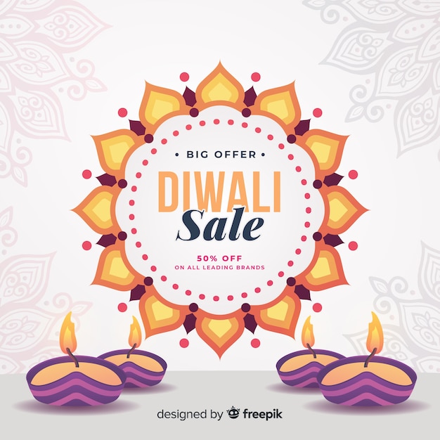 Acenda velas para vendas de diwali em design plano