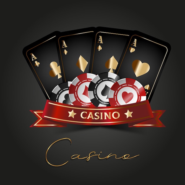 Logotipo do cassino em uma fita verde. os melhores jogos de casino. dados,  cartas, fichas