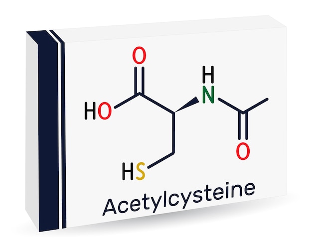 Vetor acetilcisteína nacetilcisteína nac molécula de fármaco fórmula esquelética embalagem de papel para fármacos