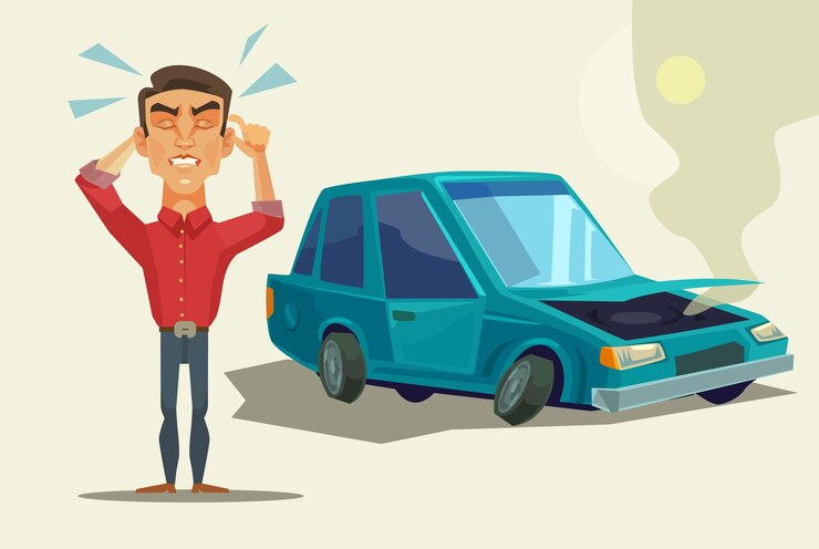Vetor acidente de carro. zangado chorando assustando o personagem de trabalhador de escritório empresário vítima.