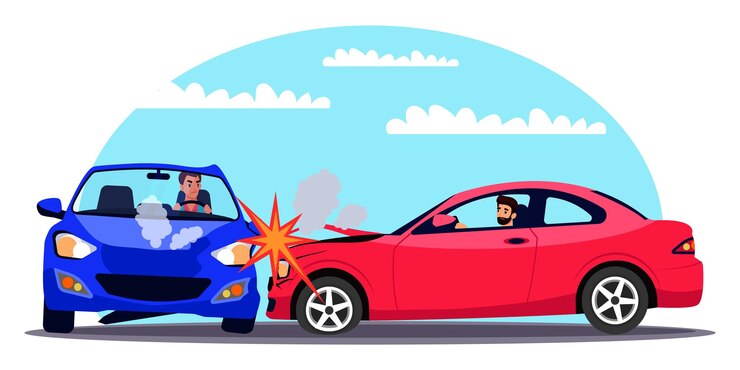 Vetor acidente de trânsito auto bateu no capô danificado do automóvel