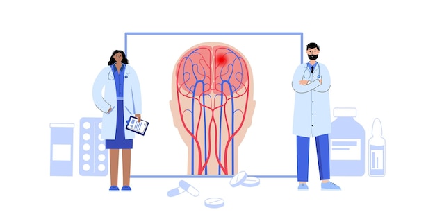 Acidente vascular cerebral, problema hemorrágico e isquêmico. dor na cabeça humana.