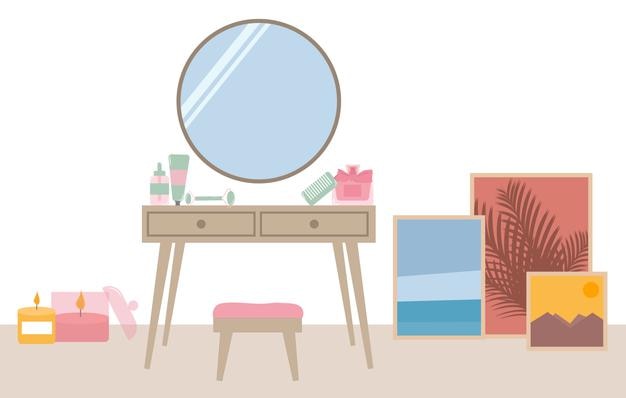 Aconchegante cena interior de casa ilustração vetorial de penteadeira