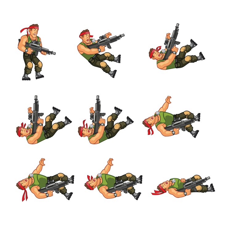 Vetor action commando game animação de personagens sprite