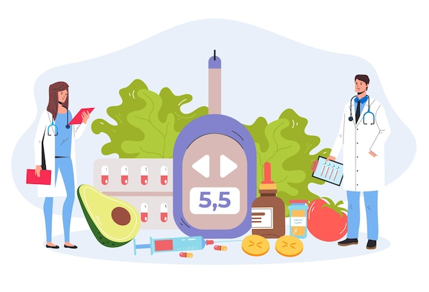 Açúcar sangue insulina crônica glicosímetro médico conceito elemento de design gráfico ilustração