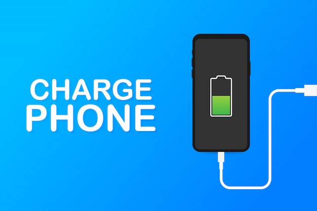 Adaptador de carregador de smartphone e tomada elétrica, notificação de bateria fraca. ilustração.