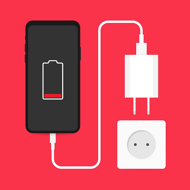 Adaptador de carregador de smartphone e tomada elétrica, notificação de bateria fraca