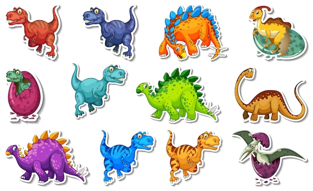 Adesivo com diferentes tipos de personagens de desenhos animados de dinossauros