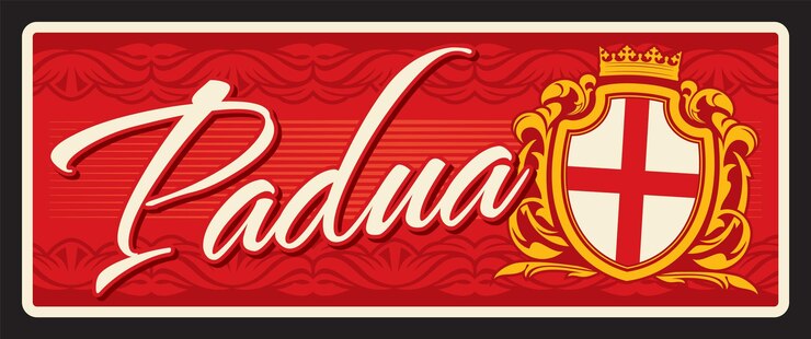 Vetor adesivo da cidade italiana de pádua placa de viagem retro