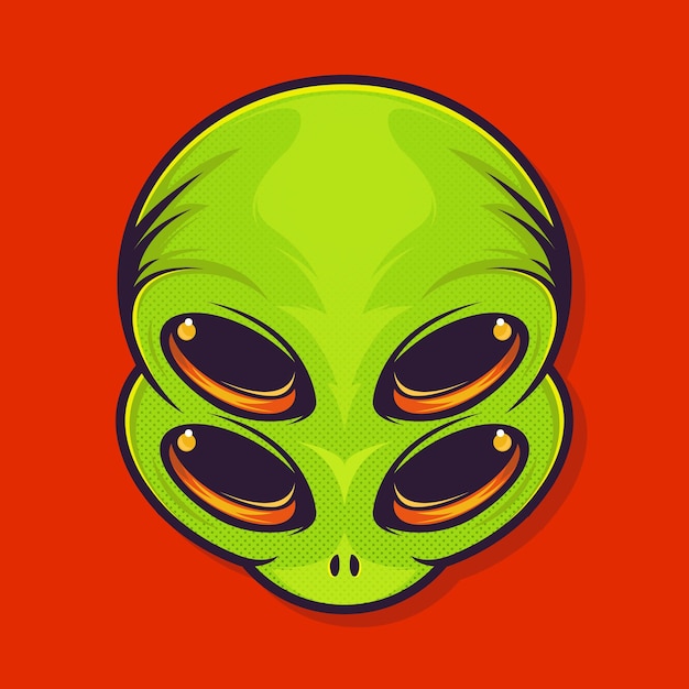 Vetor adesivo de alienígena com quatro olhos isolados em vermelho