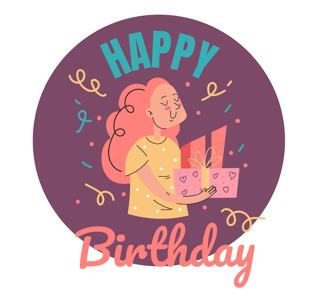 Vetor adesivo de aniversário feliz festa fofa conceito isolado ilustração de design gráfico plano