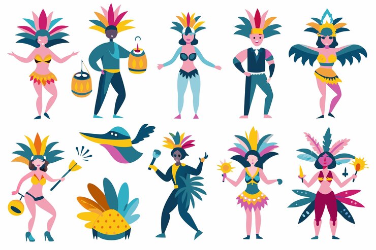 Vetor adesivo de carnaval do brasil com ilustrações planas em fundo branco