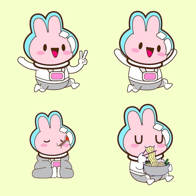 Adesivo de coelho de desenho animado de coelhinho fofo astronauta desenhando