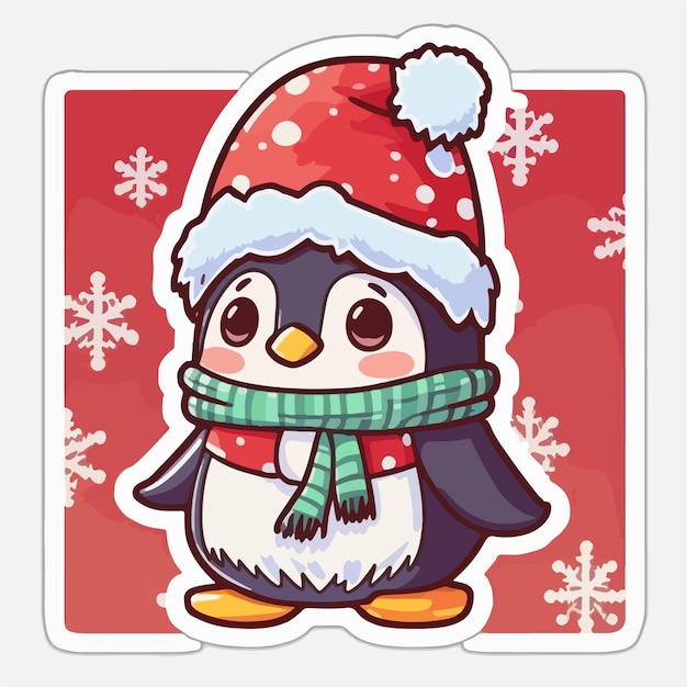 Adesivo de desenho animado de pinguim de natal pinguim de natal em adesivos de personagens de chapéu Férias de inverno