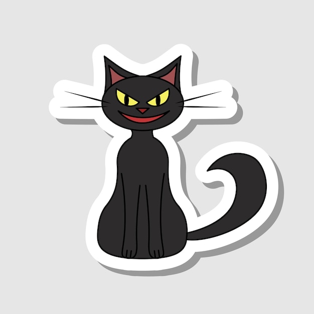 Adesivo de desenho vetorial de gato preto personagem de halloween para decoração