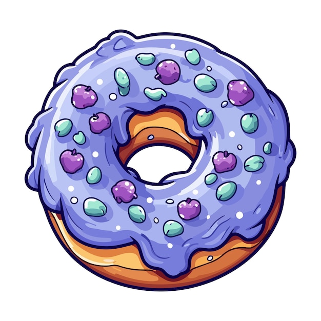 Vetor adesivo de donut de lavanda de mirtilo