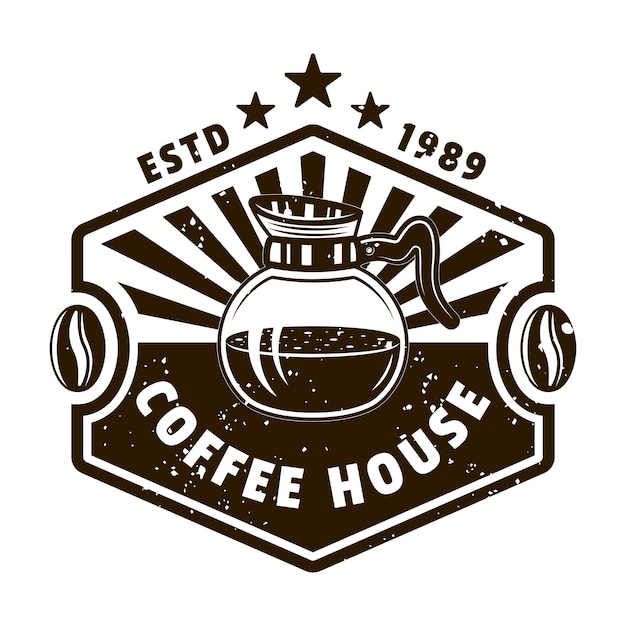 Vetor adesivo de etiqueta de emblema de vetor de cafeteria ou logotipo com pote de vidro em estilo vintage monocromático isolado em fundo branco