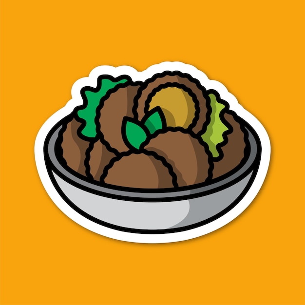 adesivo de falafel em uma tigela com estilo de desenho animado