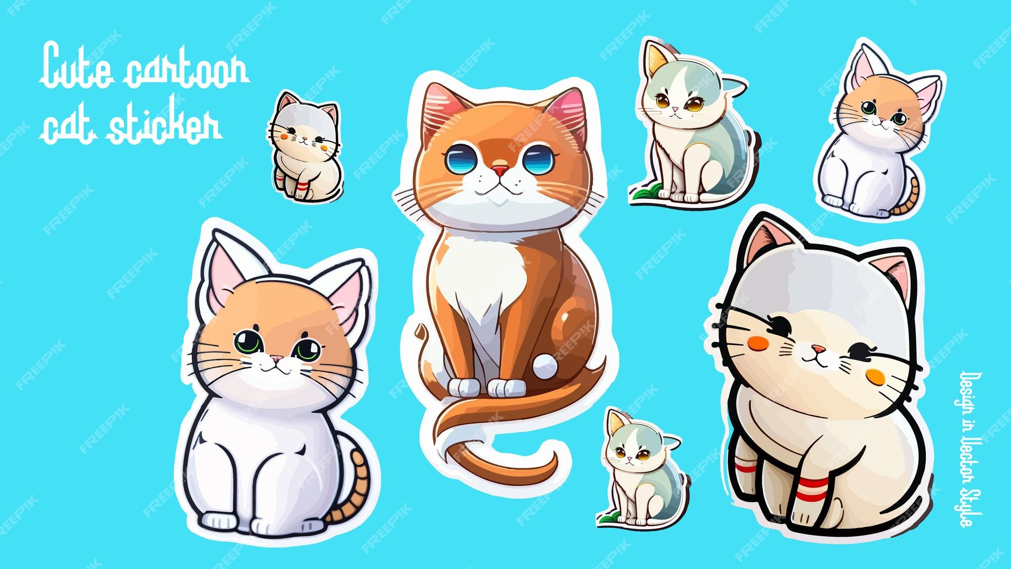 Adesivo de gato kawaii fofo com etiqueta em branco, etiqueta de nome,  coleção de conjunto de vetores de desenhos animados vetor de gato fofo