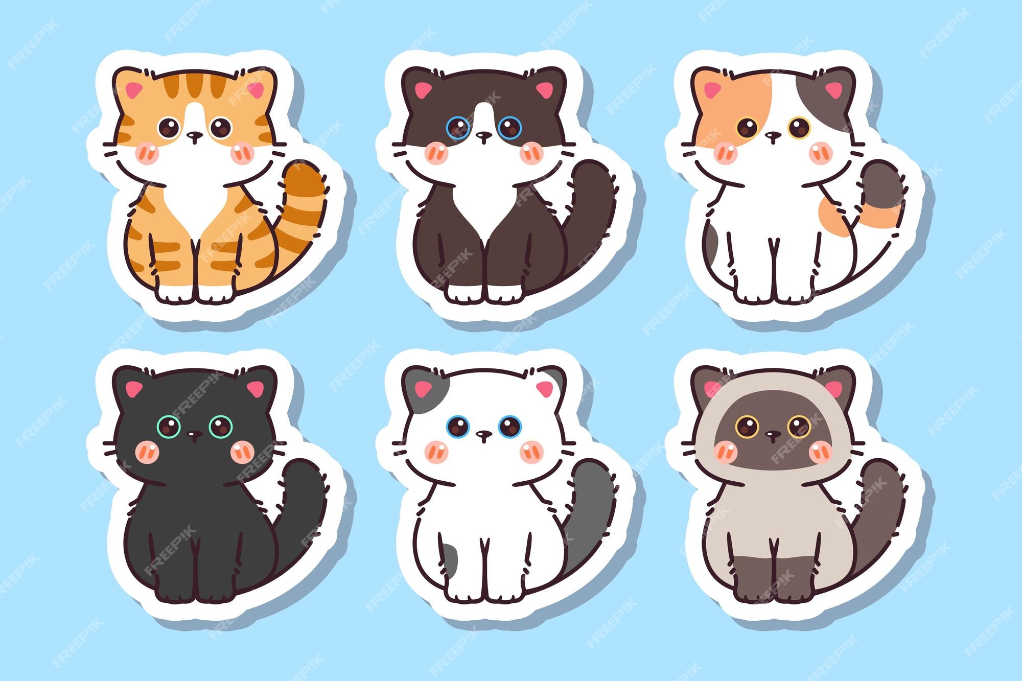 Adesivo de gato kawaii fofo com etiqueta em branco, etiqueta de nome,  coleção de conjunto de vetores de desenhos animados vetor de gato fofo