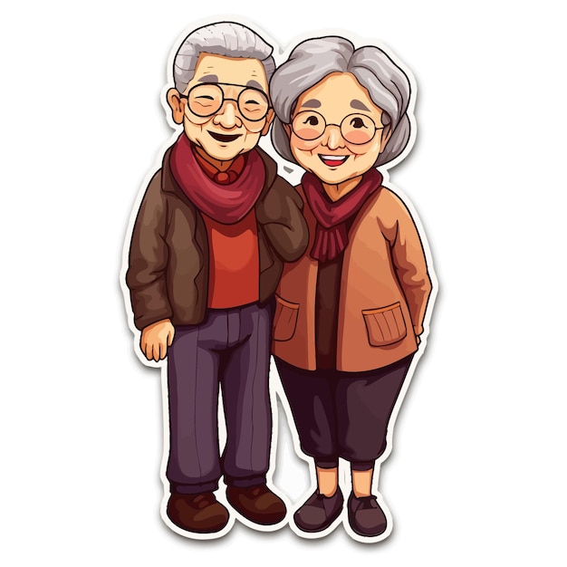 Adesivo de homem e mulher idosos asiáticos