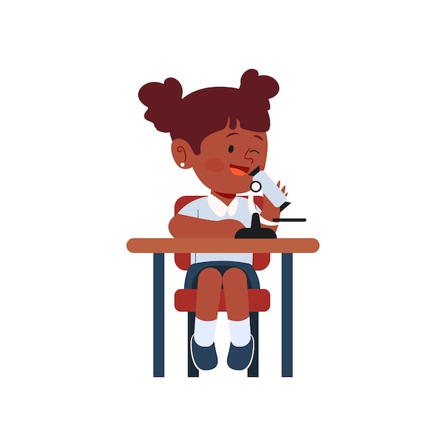 Adesivo de ilustração de ilustração de atividade de estudante de estilo bonito vetor kawaii menina observando